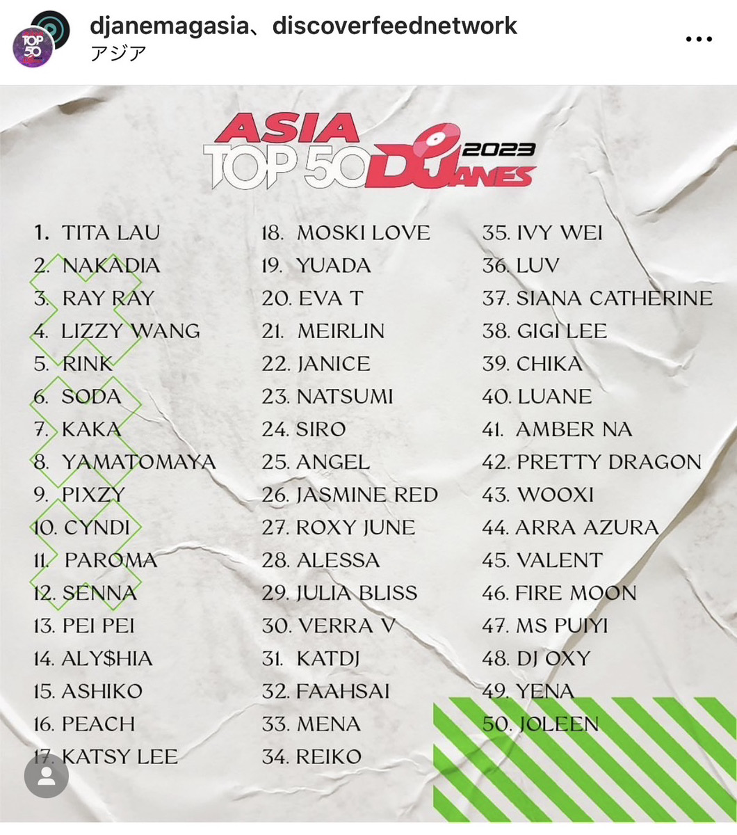 DJanemag ASIA TOP50 2023🌎🏆ASIA Female DJ Ranking No.16